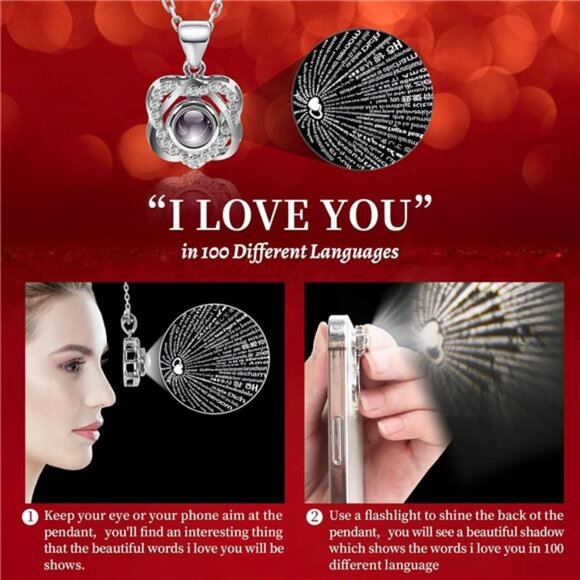 Preserved Red Real Rose with Heart I Love You Necklace -Eternal Flowers Rose - Picture 3 of 7